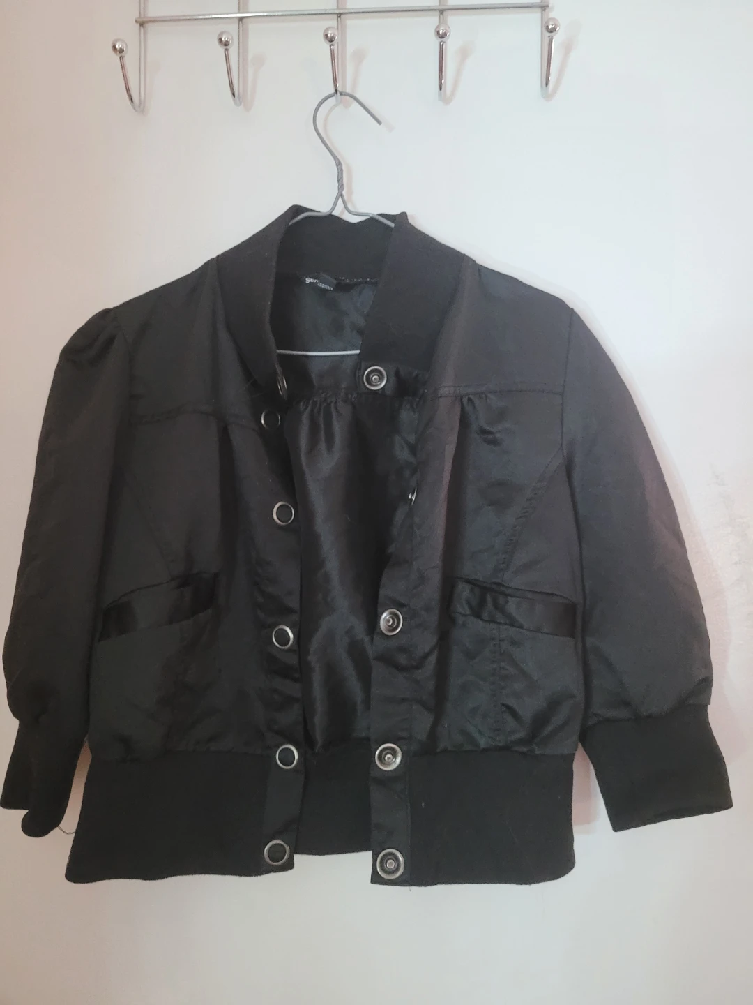 Black Bomber Jacket with Puff Sleeves