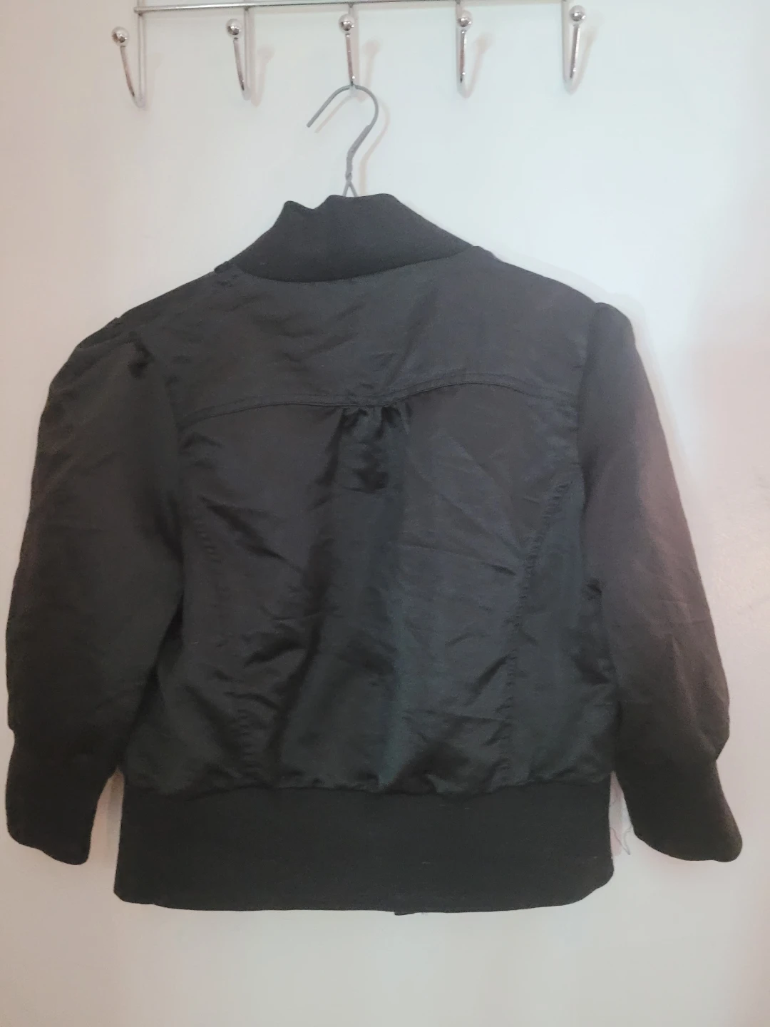 Black Bomber Jacket with Puff Sleeves - photo 2