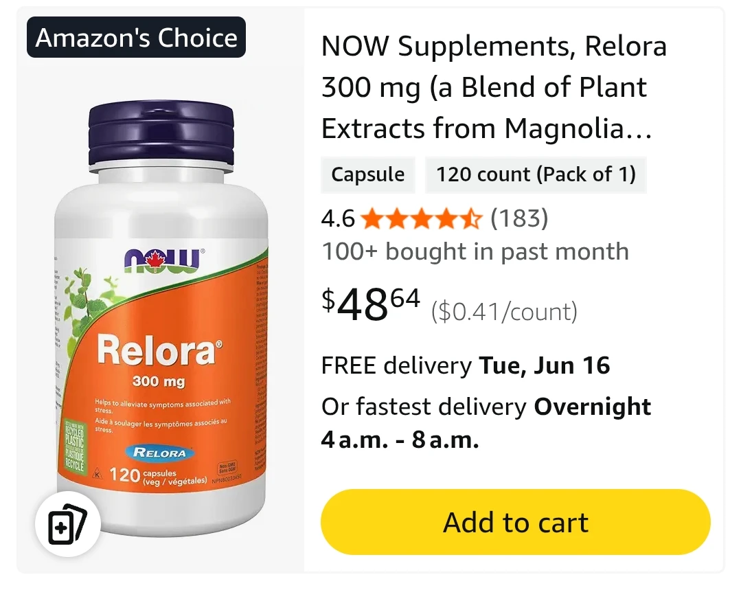 NOW Supplements Relora 300 mg Capsules - 120 Count