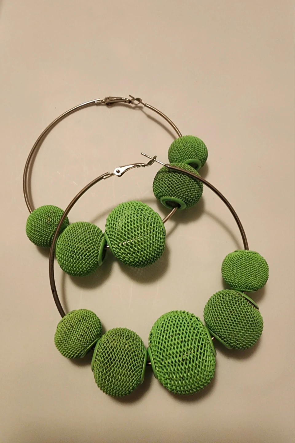 Green Hoop Earrings with Textured Balls - photo 2