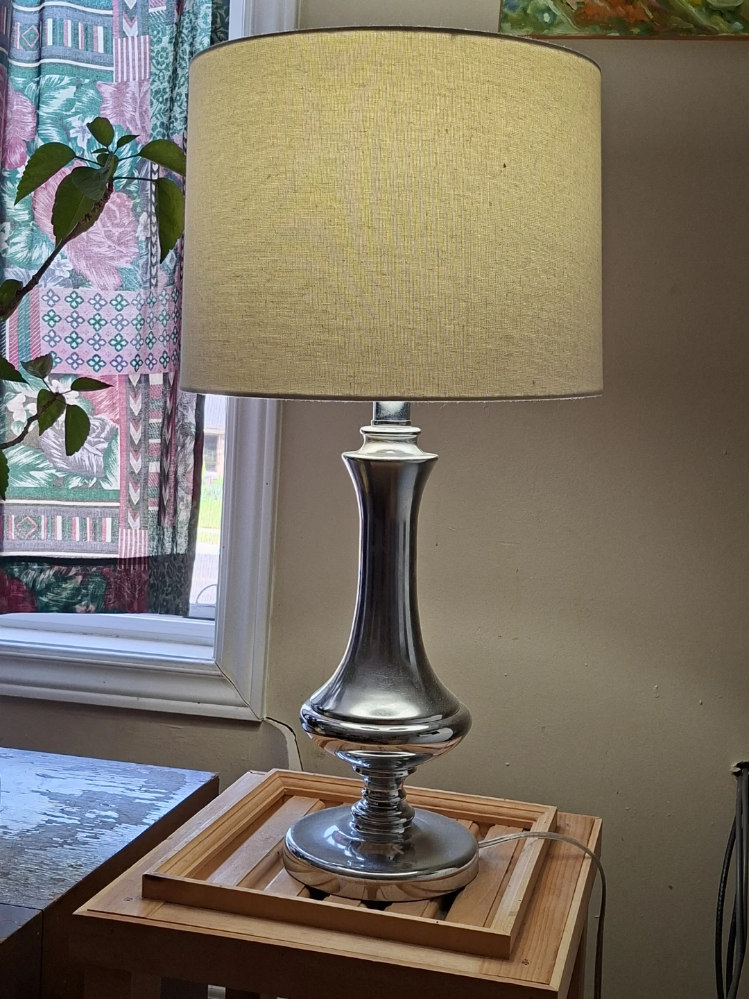 Silver Table Lamp with Beige Shade