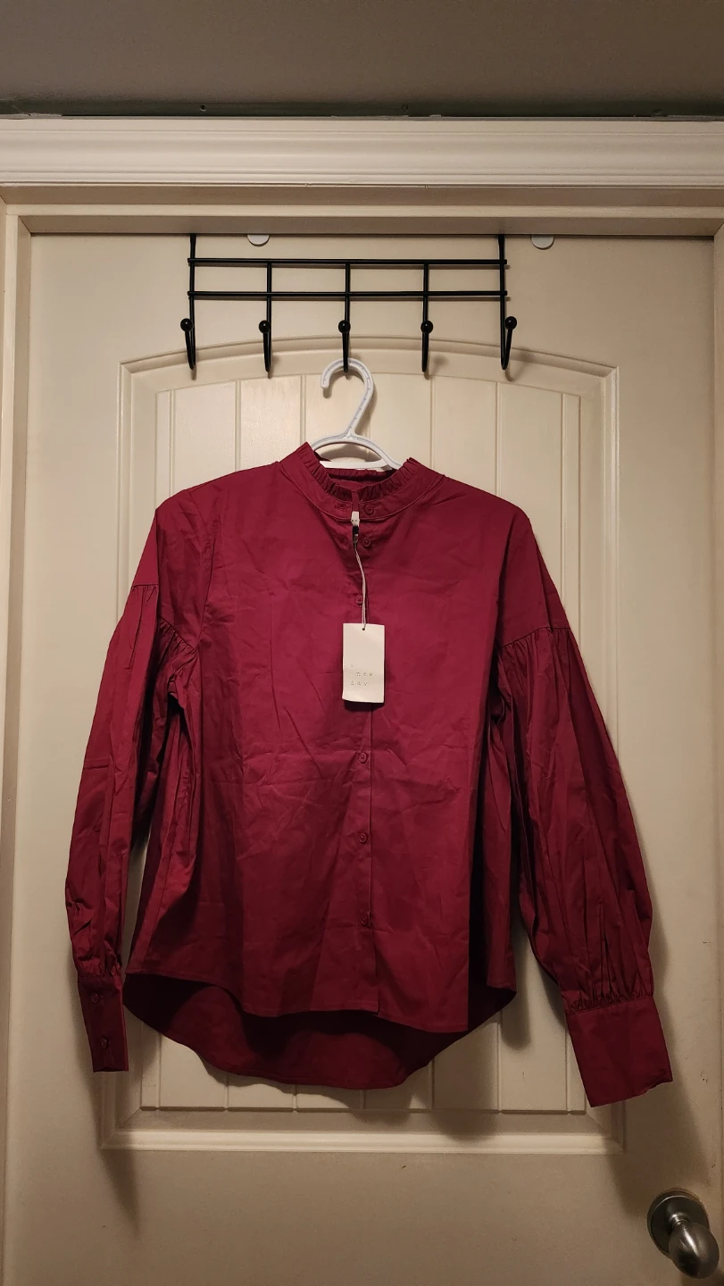 A New Day Women's Long Sleeve Button-Up Blouse - Red - Size S
