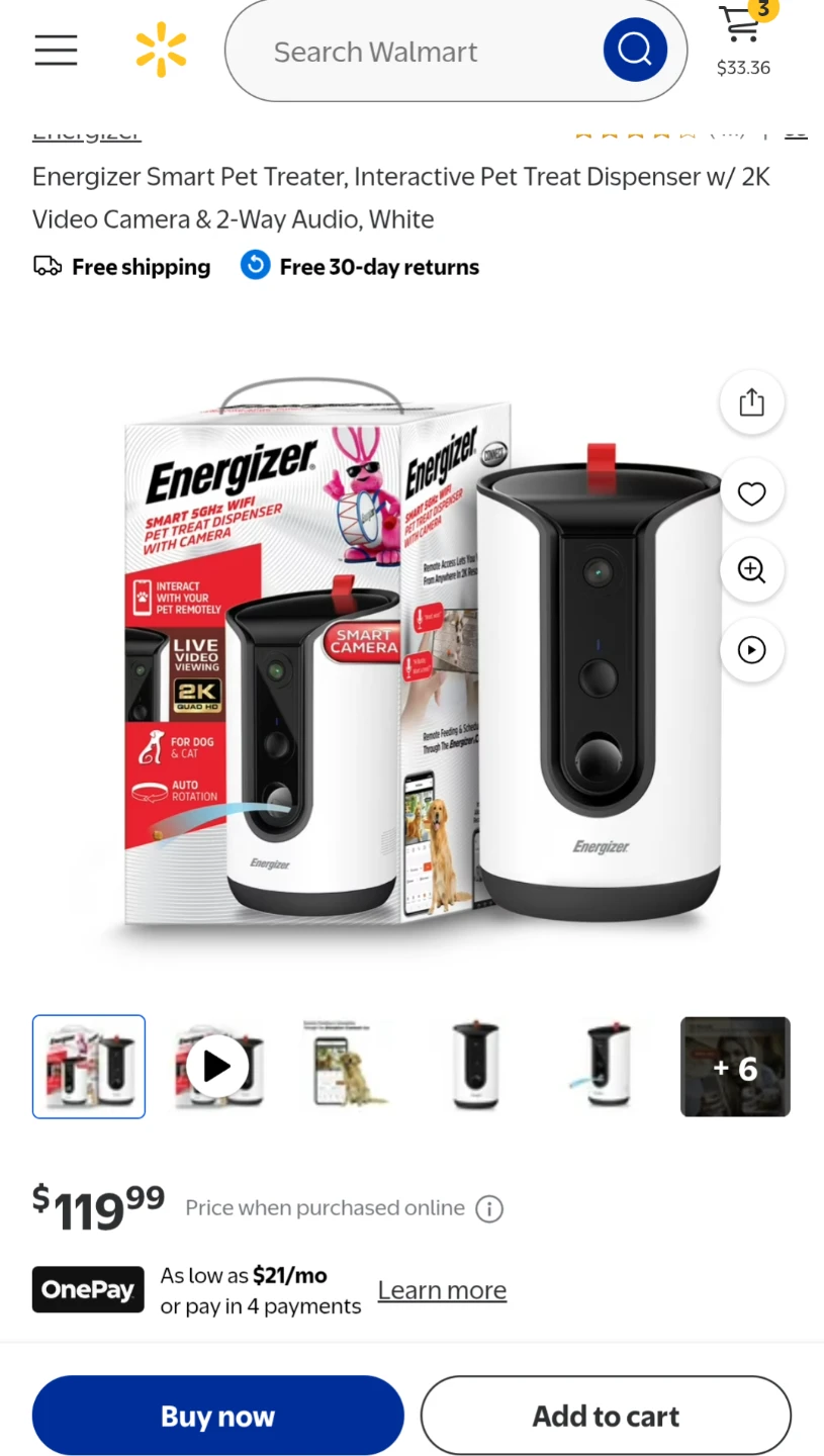 Energizer SMART Pet-Treat Dispenser with 2K Camera Kit - photo 2