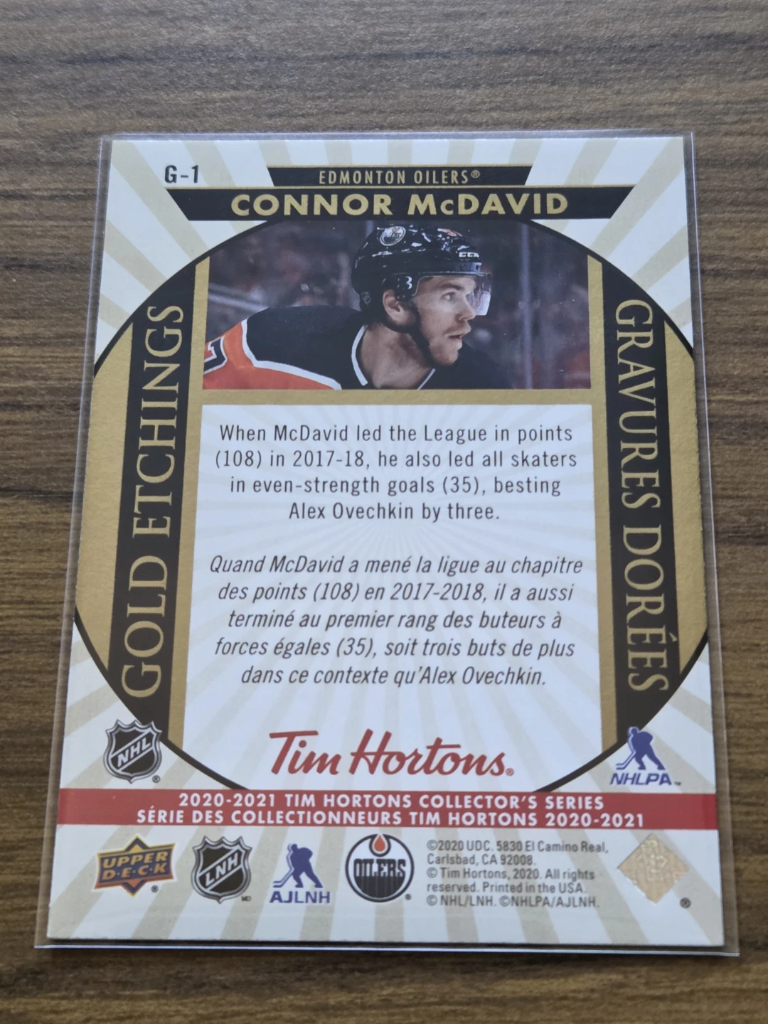 2020-21 Upper Deck Tim Hortons Gold Etchings Connor McDavid G-1 - photo 2