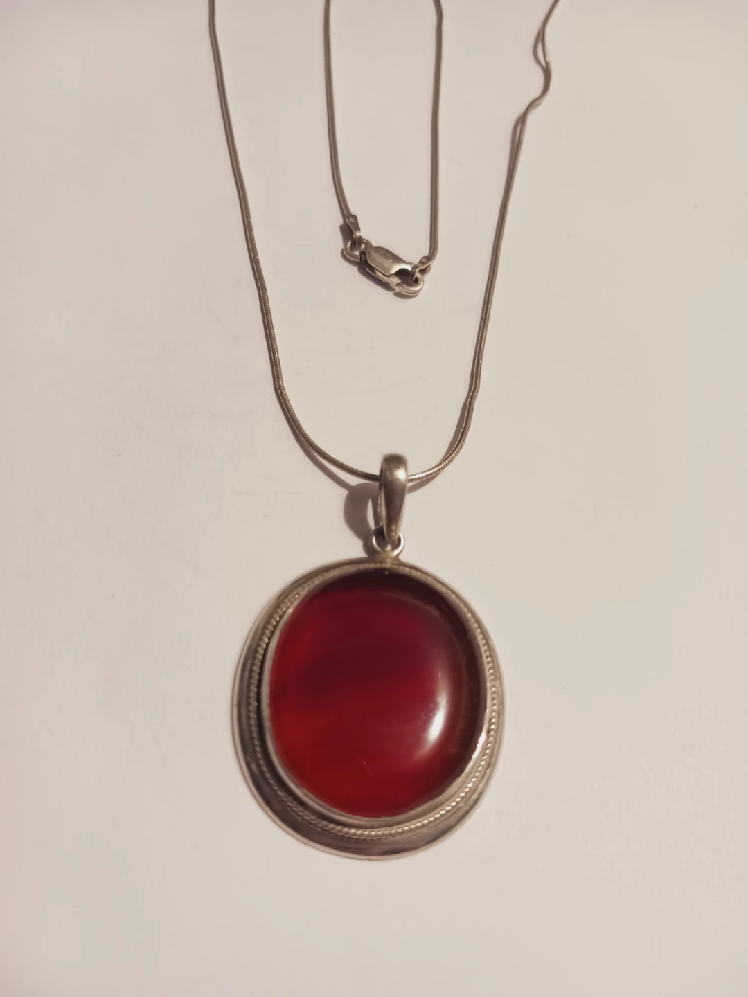 Sterling Silver 925 Genuine Carnelian Stone Pendant 20" Necklace - photo 2