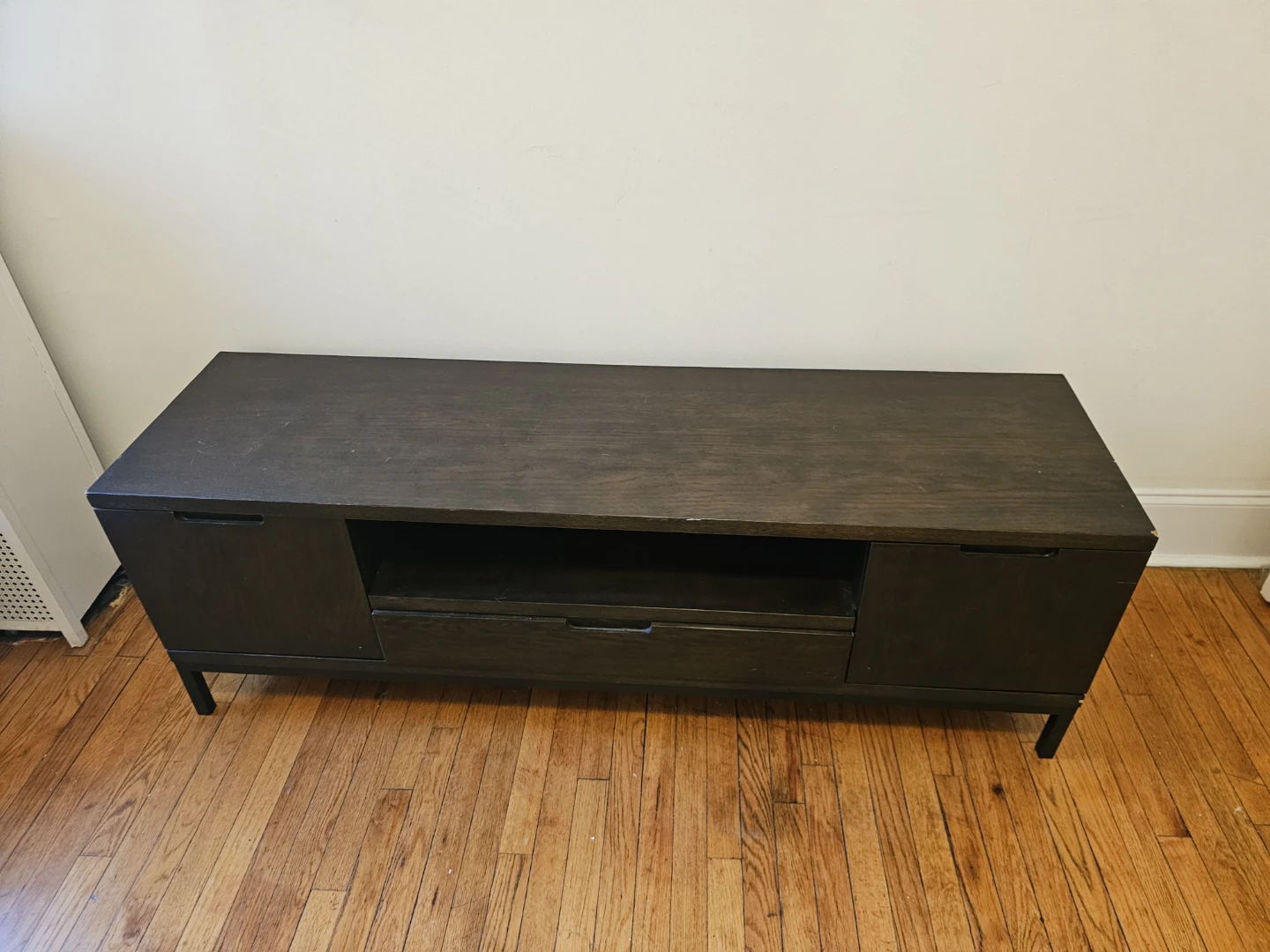 Dark Wood TV Stand with Drawer and Cabinet