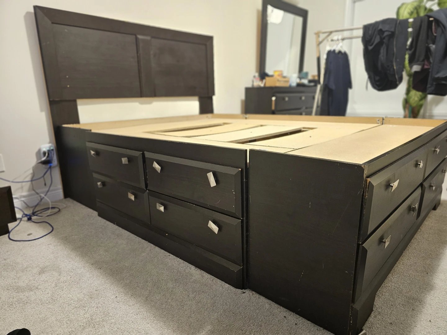 QUEEN 12-DRAWER PLATFORM STORAGE BED FRAME ESPRESSO BROWN