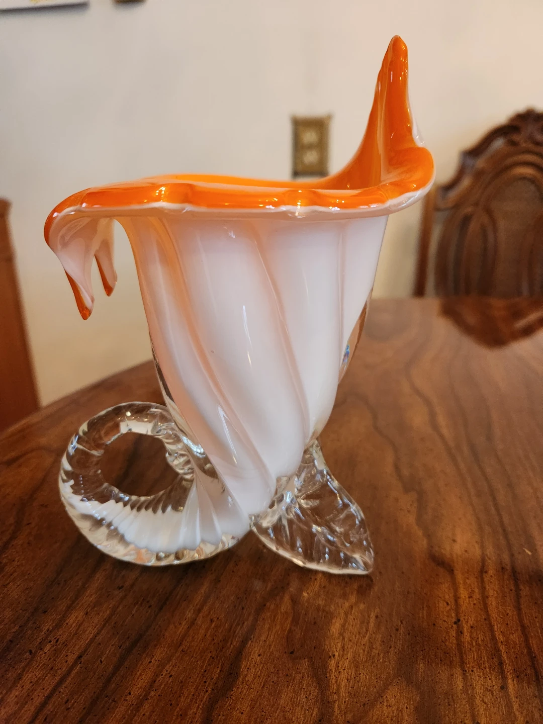 Orange and White Swirl Glass Vase - photo 3