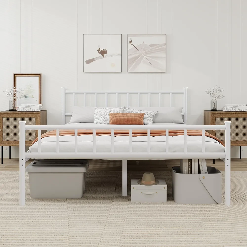 Twin - White Metal Bed Frame with Headboard and Footboard