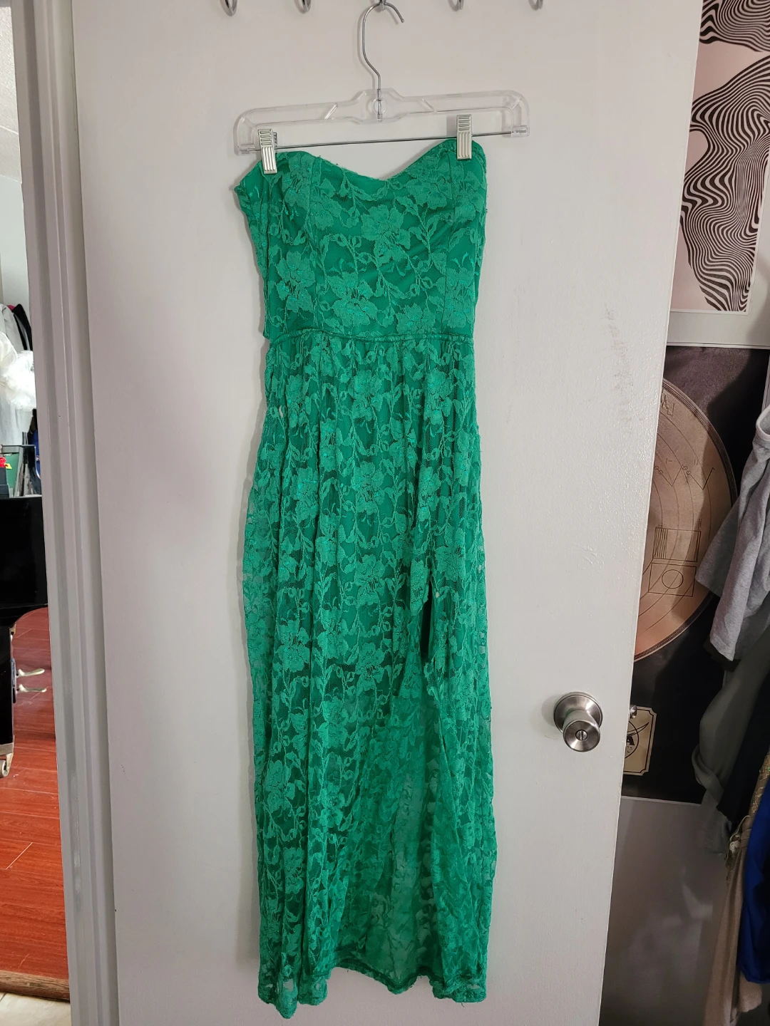 Green Lace Strapless Maxi Dress