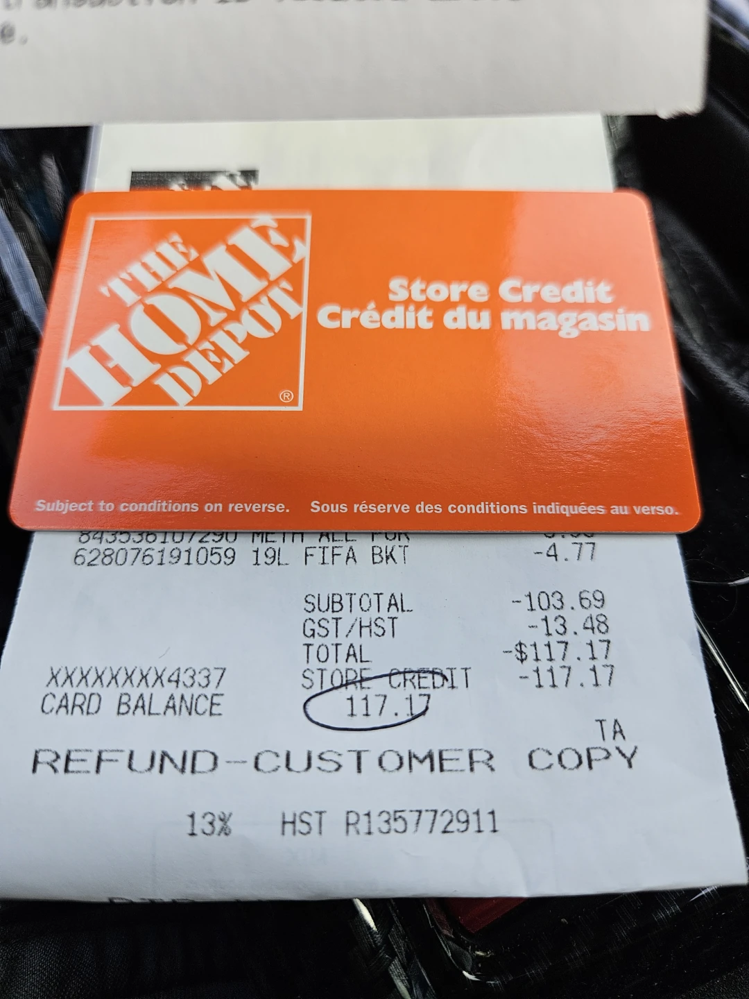 $117.17 Home Depot store credit/gift card
