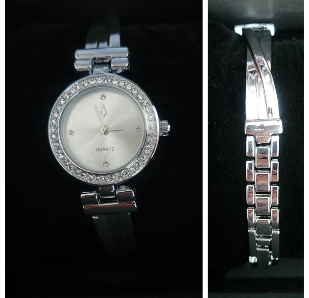 ⚽️ silver-tone watch with crystal accents