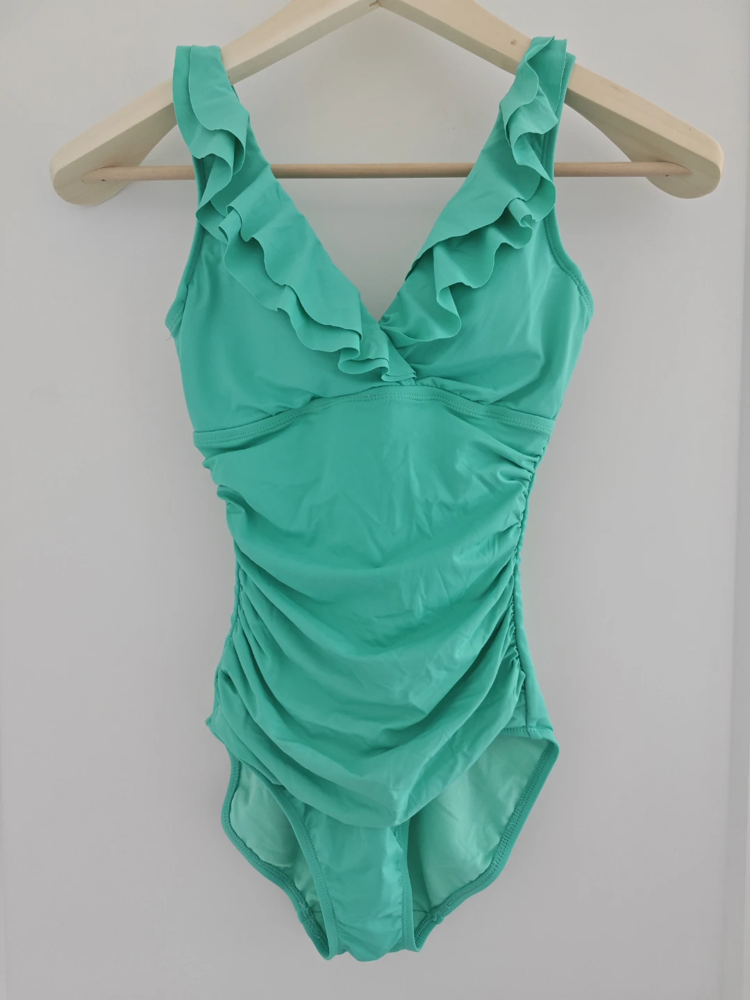 Ruffled low-neckline one-piece swimsuit