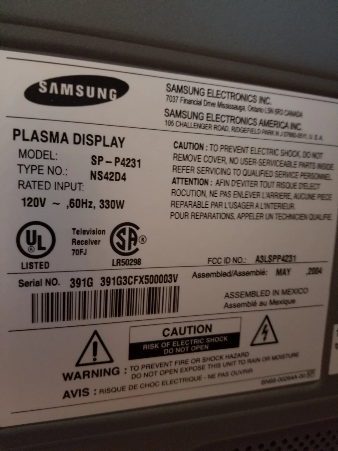 Samsung 42" Plasma Display TV - photo 3