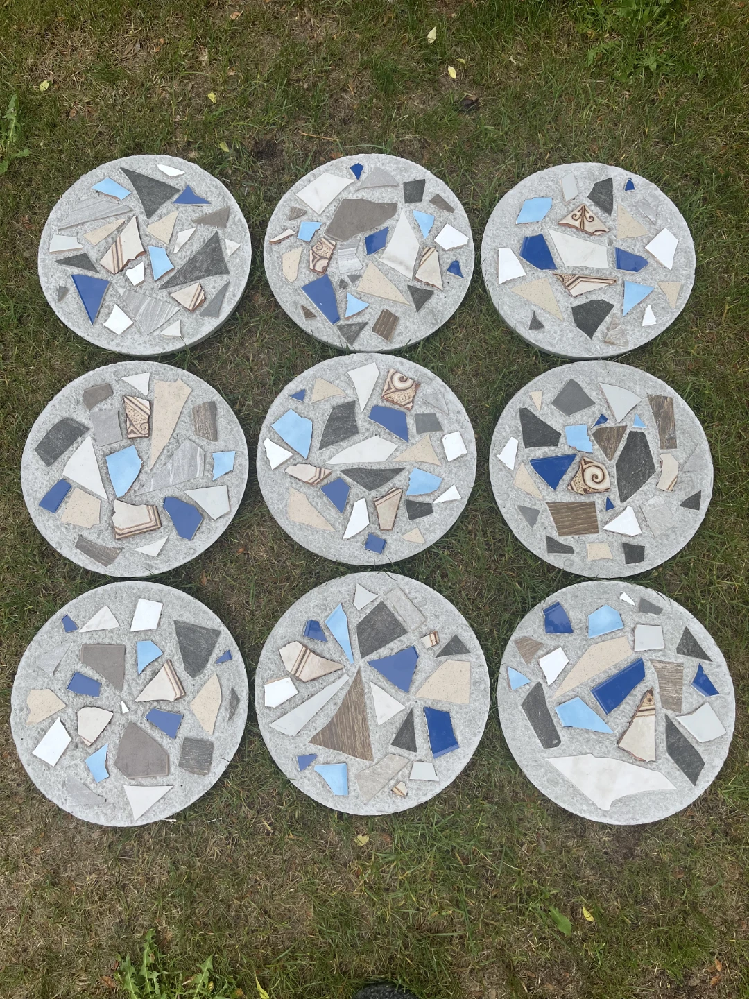 Handmade Concrete and Tile Mosaic Stepping Stones (Blue)
