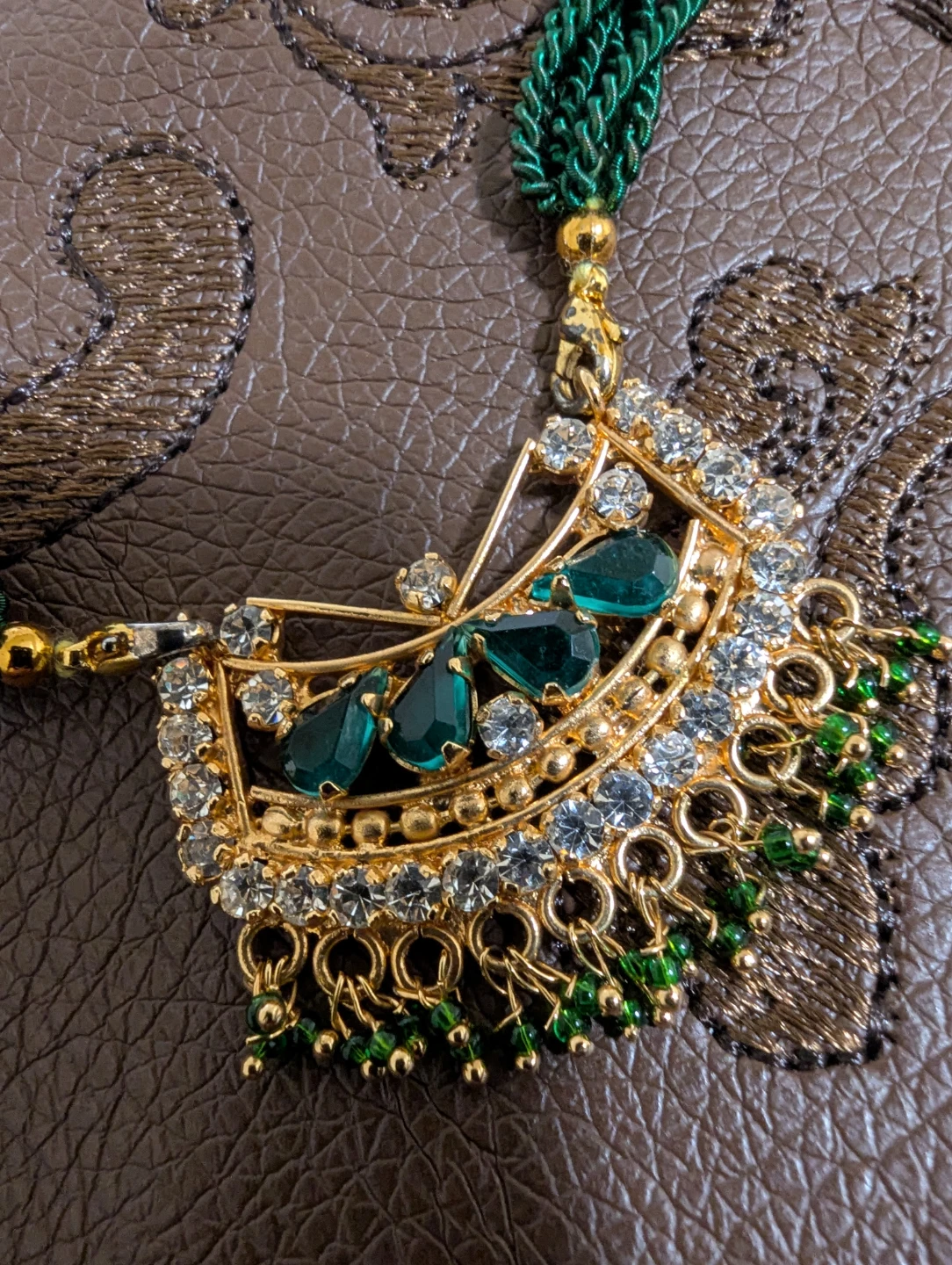 Gold-tone Necklace with Green Stones