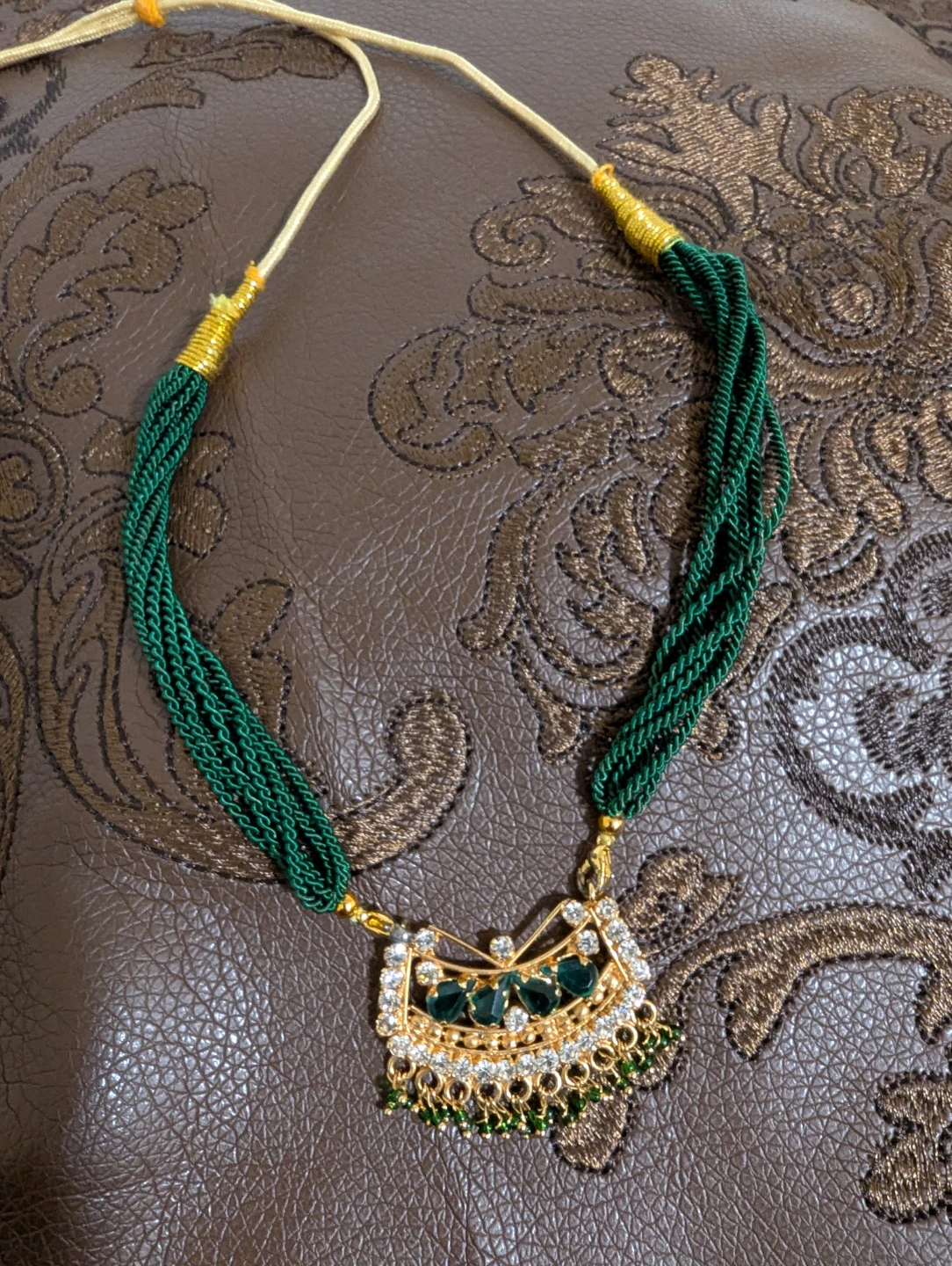 Gold-tone Necklace with Green Stones - photo 2