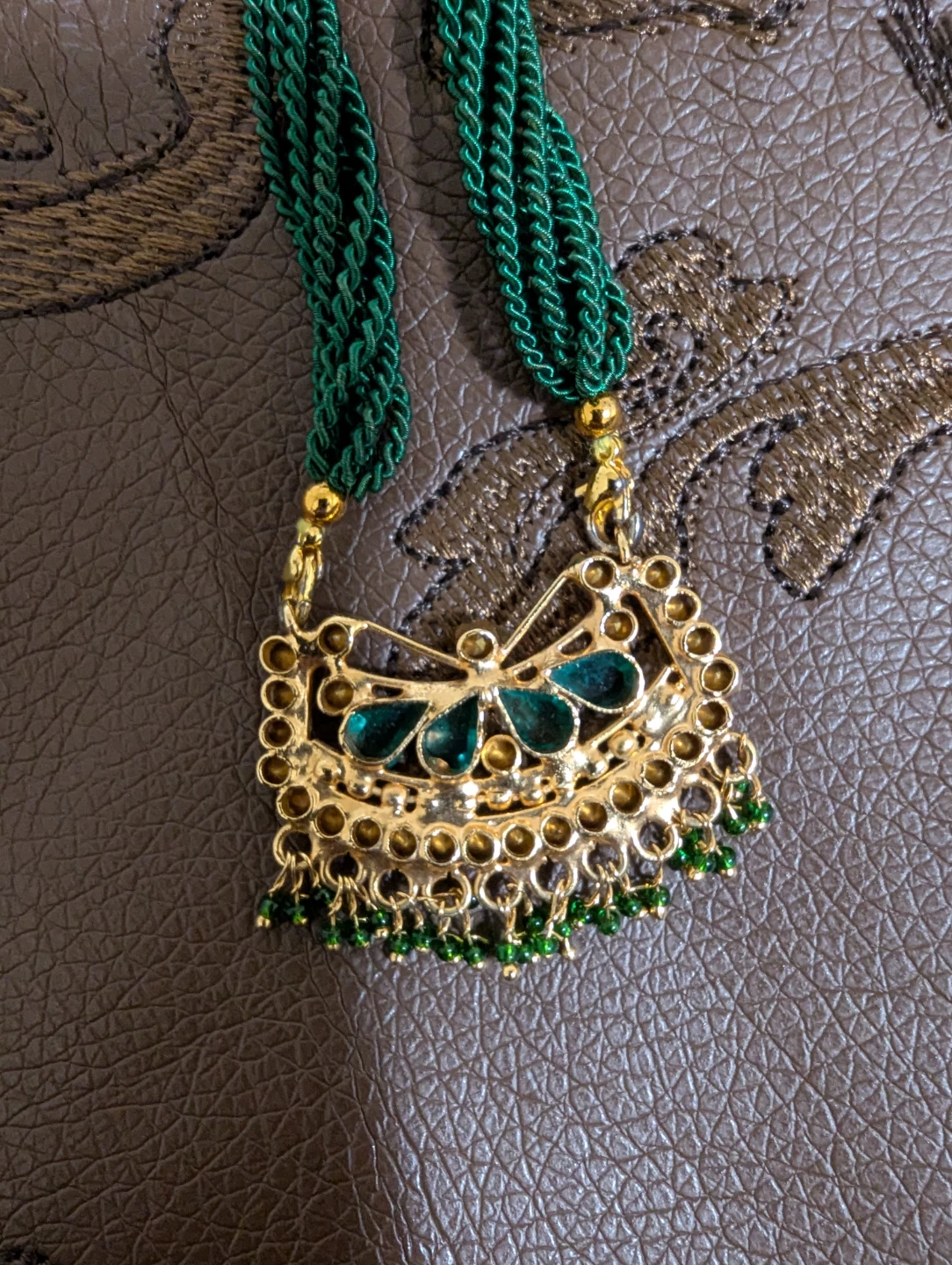 Gold-tone Necklace with Green Stones - photo 4