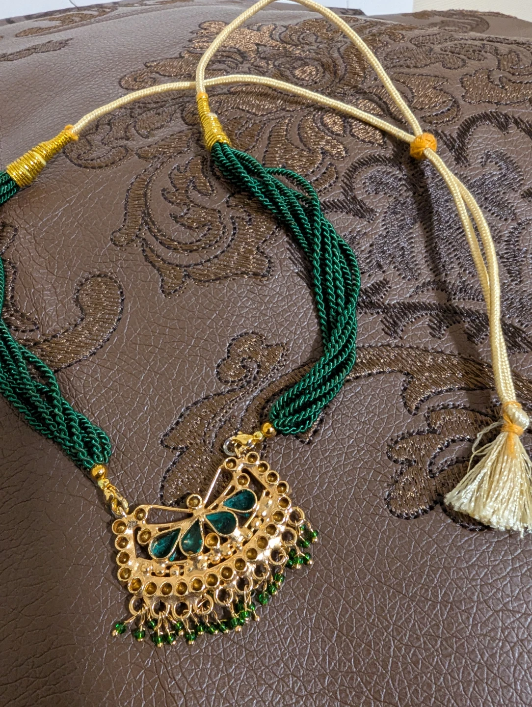 Gold-tone Necklace with Green Stones - photo 5