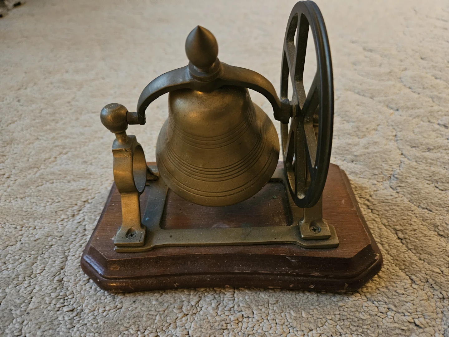 Vintage Brass coloured Bell with Wooden Base