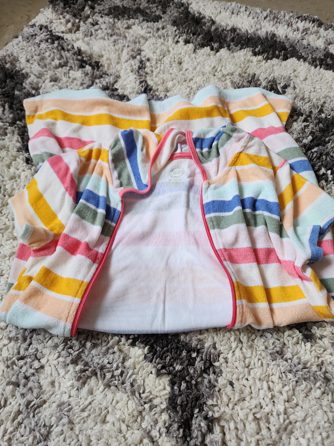 Wonder Nation Hooded Cover-Up Robe XL (14-16) Striped Zip