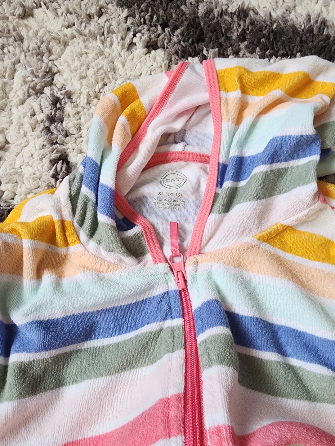 Wonder Nation Hooded Cover-Up Robe XL (14-16) Striped Zip - photo 3