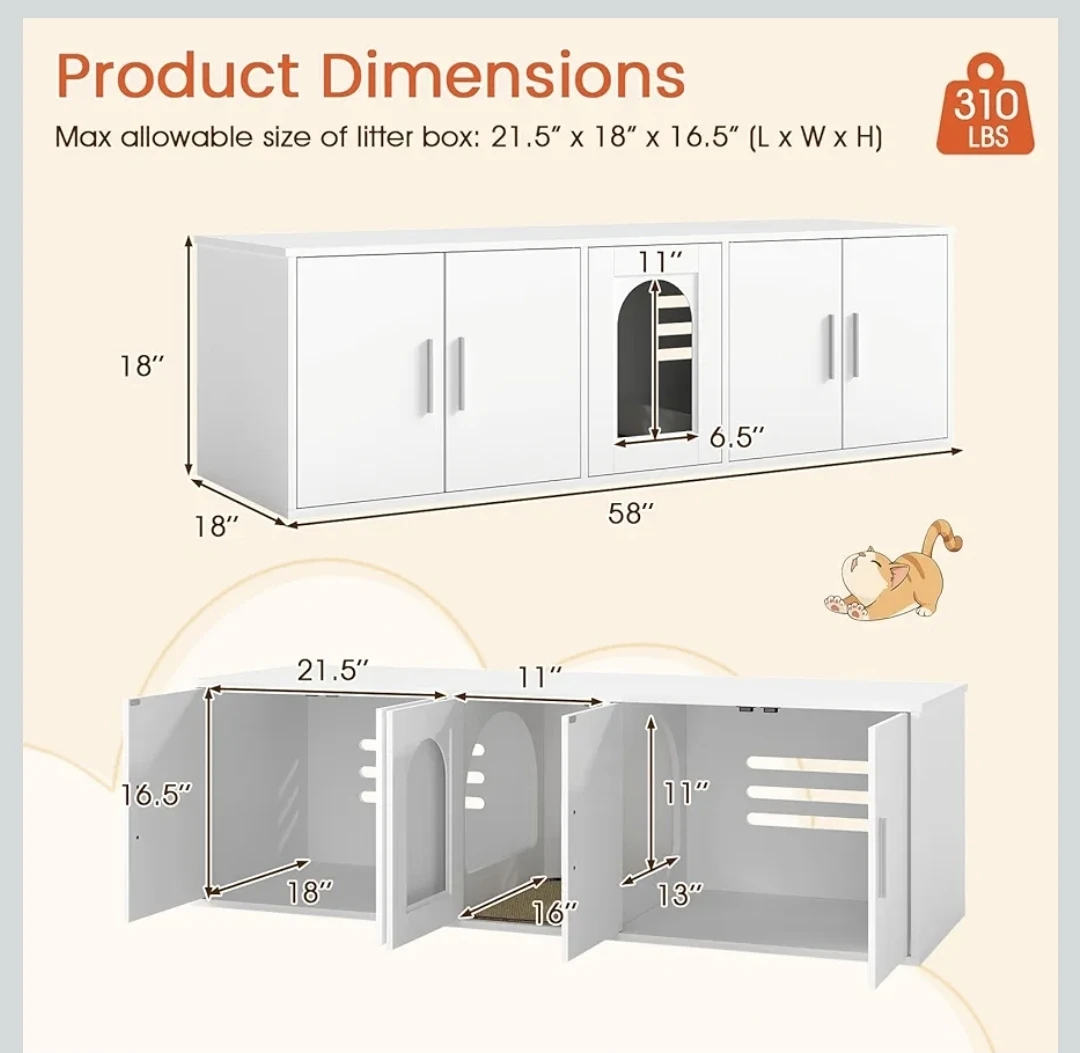 White Cat Litter Box Enclosure Cabinet - photo 3