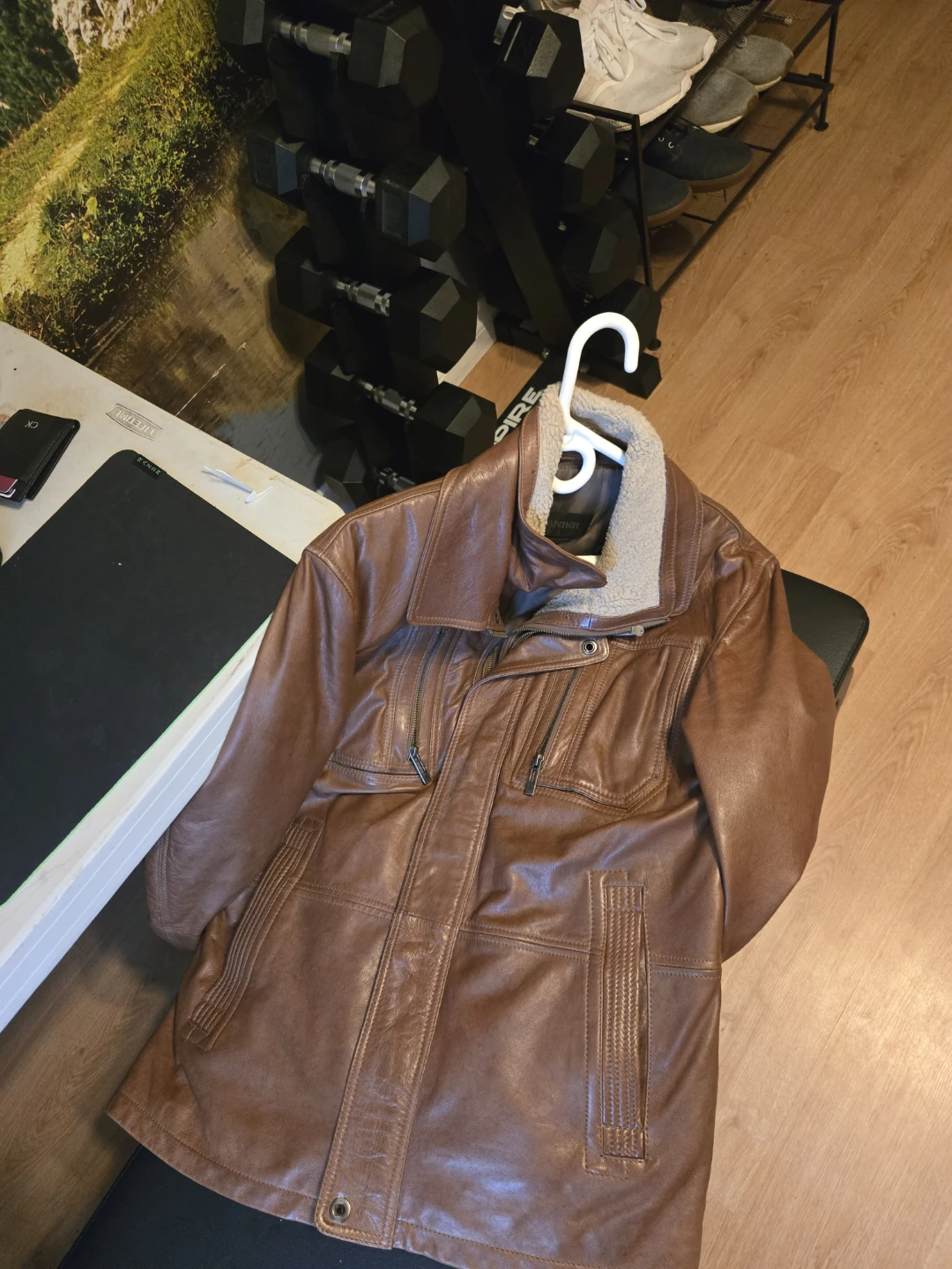 Danier Brown Leather Jacket with Shearling Collar