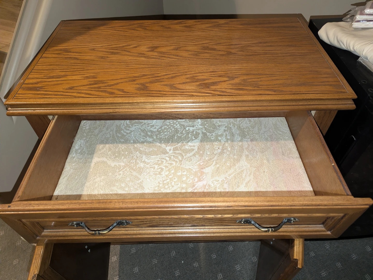 Oak Wood Side Table with Drawer and Cabinets - photo 2