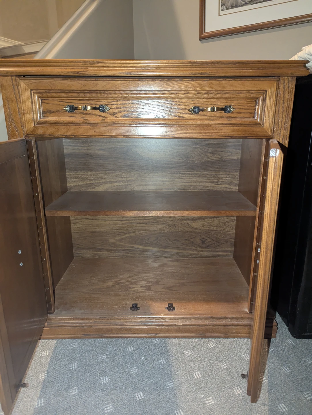 Oak Wood Side Table with Drawer and Cabinets - photo 3