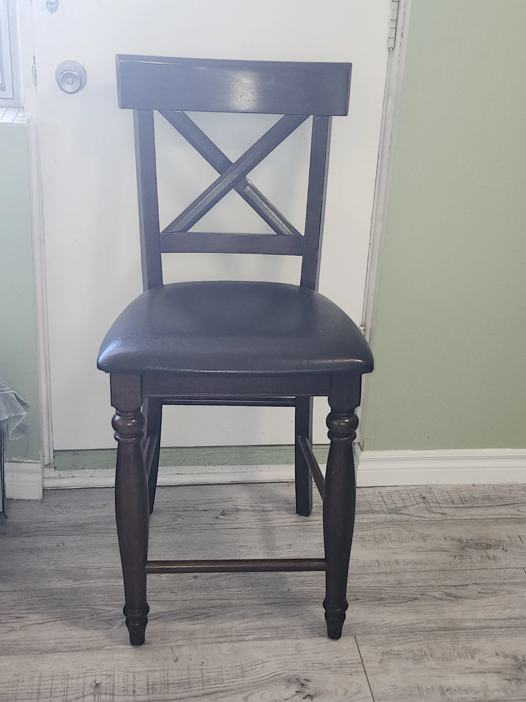 Dark Wood Counter Stool with Padded Seat