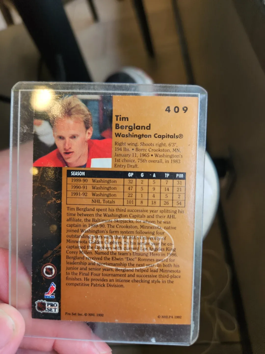 1992 Parkhurst Tim Bergland Hockey Card - photo 2