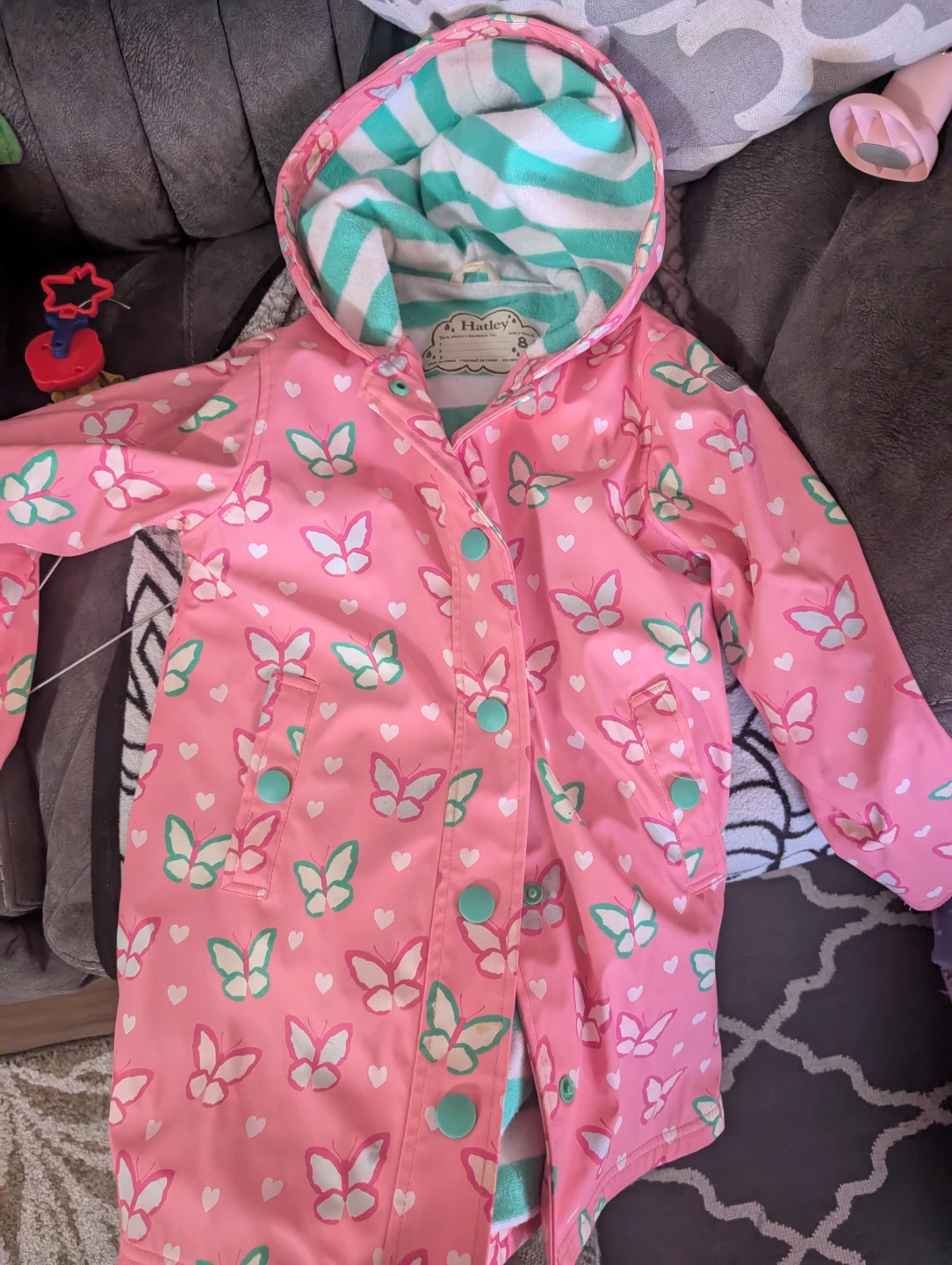 Hatley Pink Butterfly Rain Jacket size 8