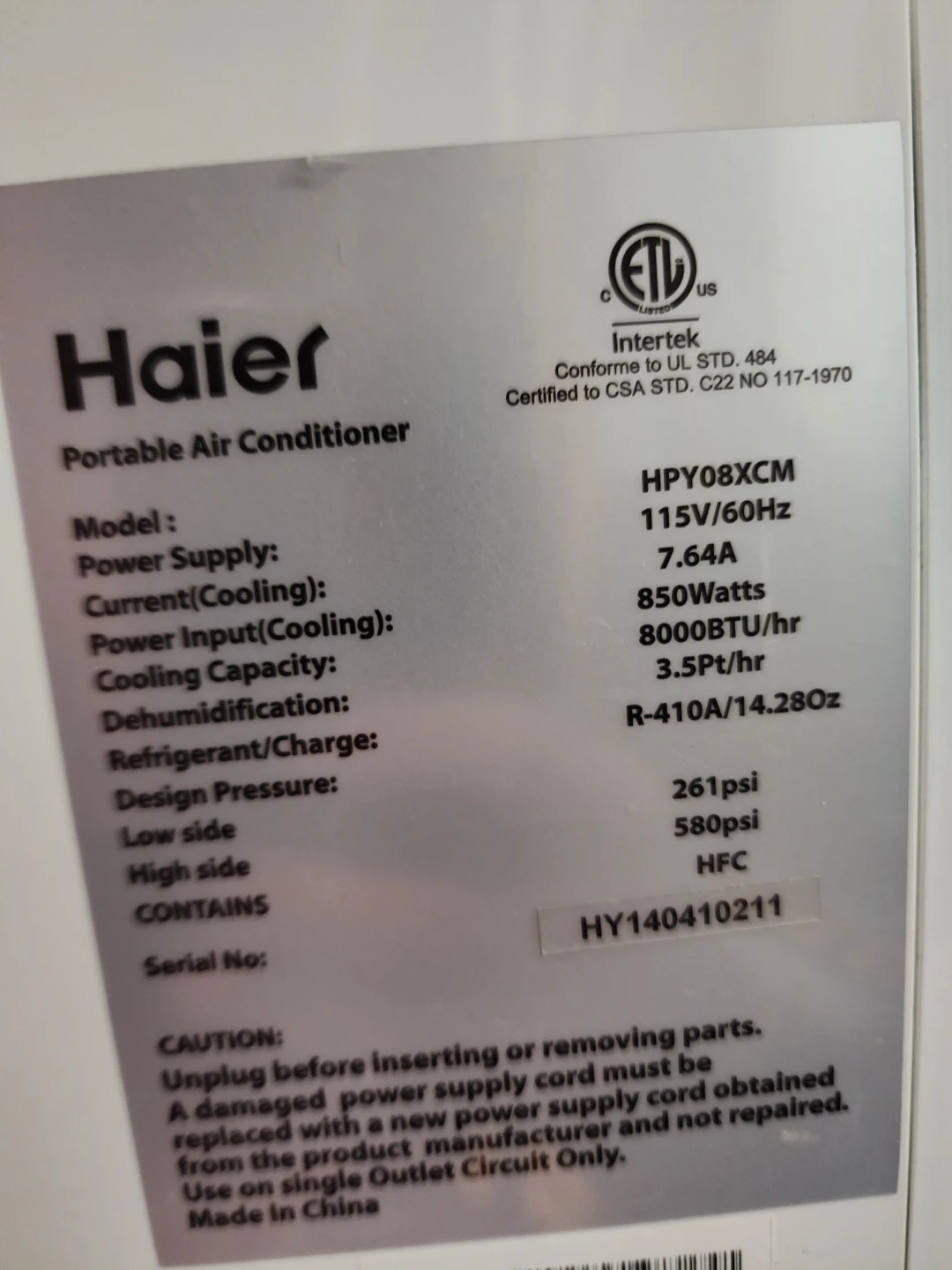 Haier Portable Air Conditioner 8000BTU - photo 2