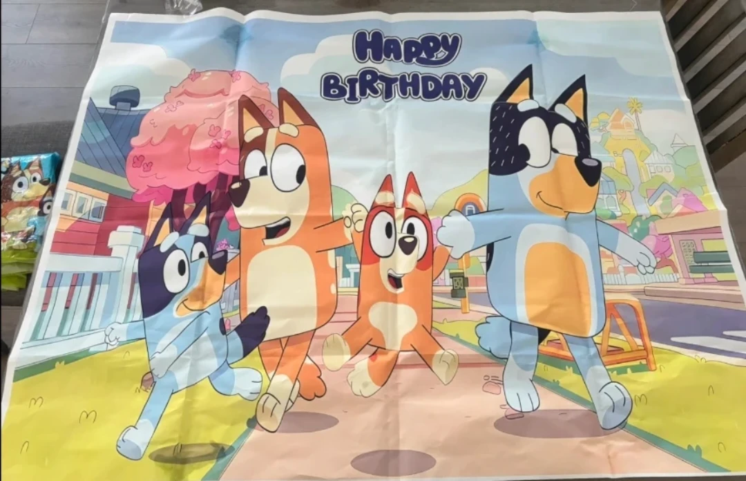 Bluey Happy Birthday Backdrop & Cupcake Toppers Set