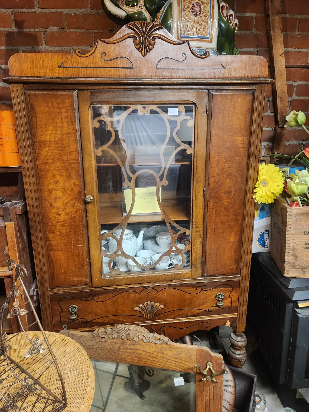 Vintage Wooden Display Cabinet with Glass Door