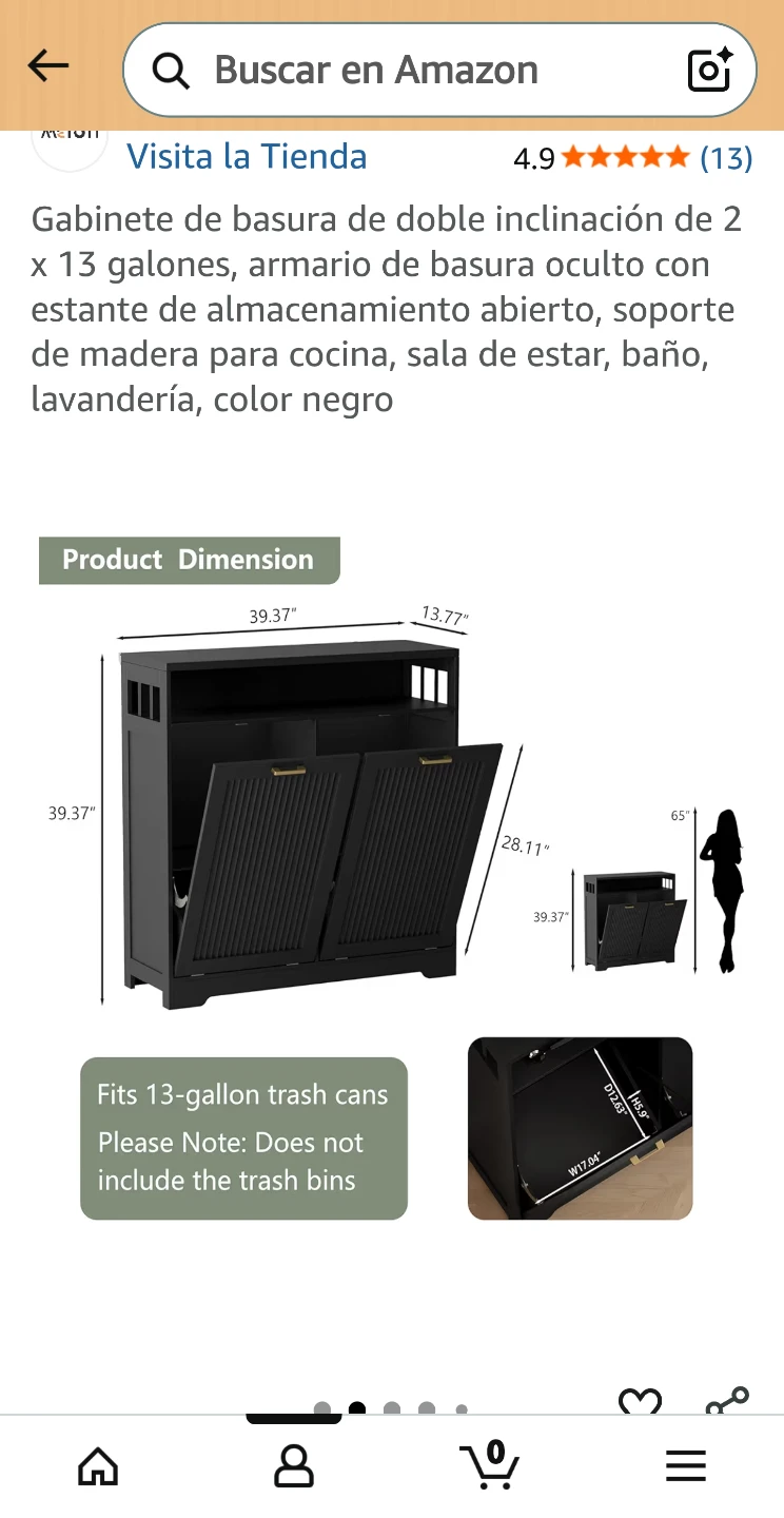 METOTI Double Tilt-Out Trash Cabinet - Black - photo 2