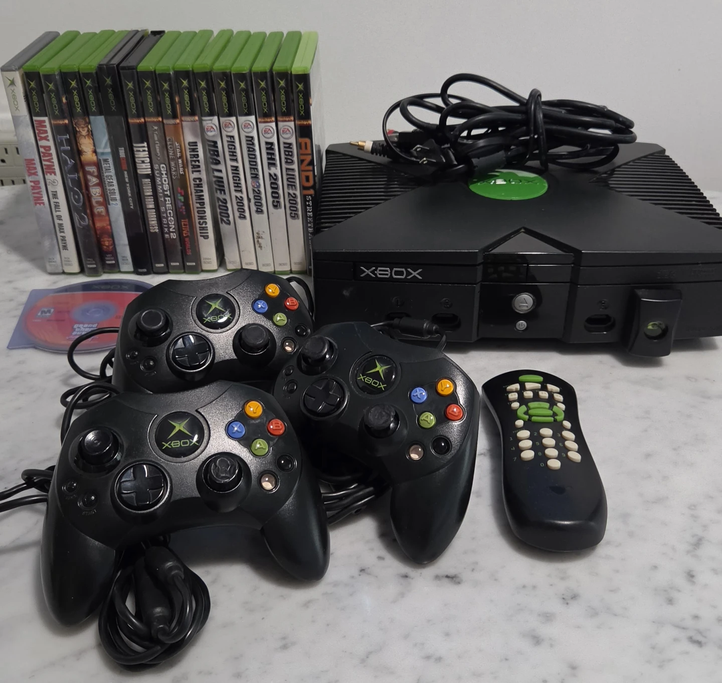 Original Xbox Console with 3 Controllers and Games