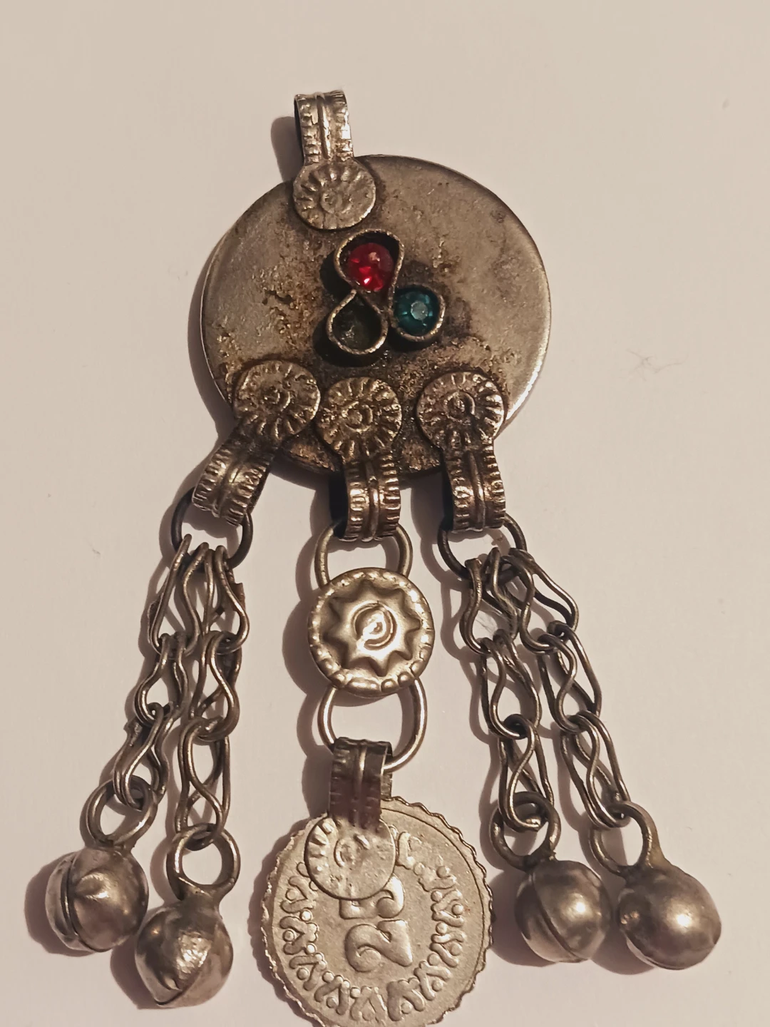 Afghan Ethnic Tribal Kuchi Pendant with Bells and Coin - photo 2