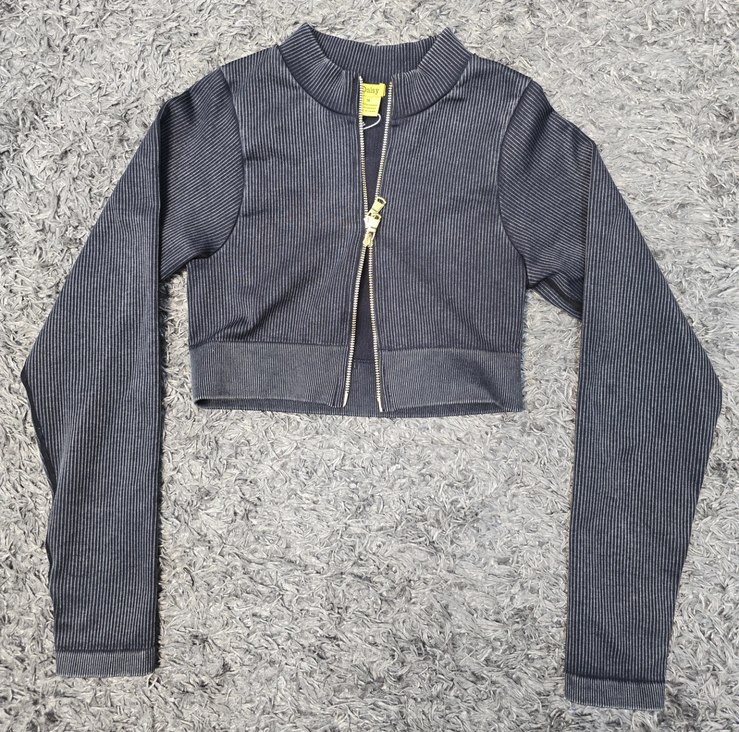 Daisy Black Striped Cropped Zip-Up Jacket - photo 3