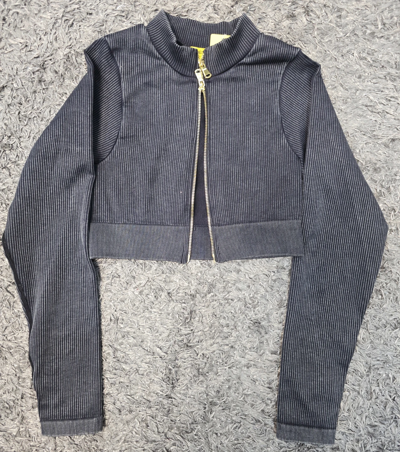 Daisy Black Striped Cropped Zip-Up Jacket - photo 4