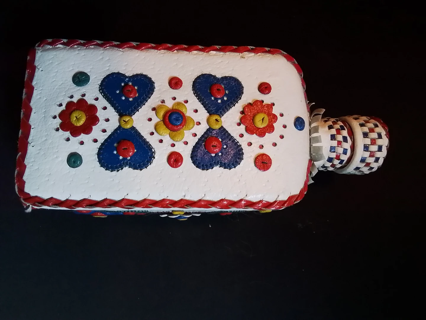 Yugoslavian Leather Wrapped Bottle Decanter Folk Art - photo 2