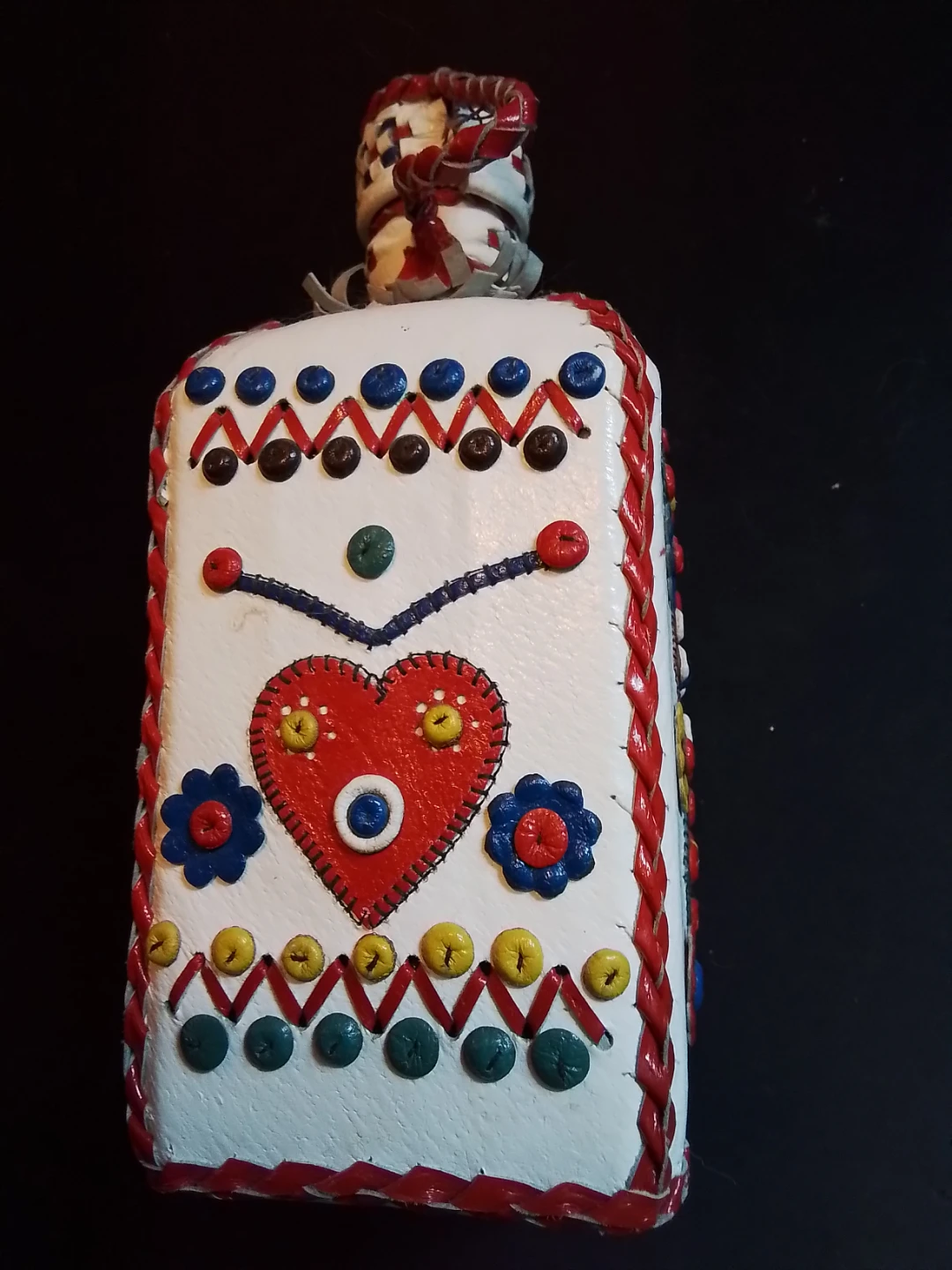 Yugoslavian Leather Wrapped Bottle Decanter Folk Art - photo 4