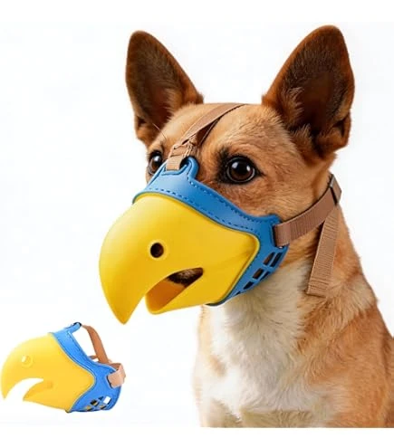 Bird-Shaped Dog Muzzle - Yellow & Blue - Size 4