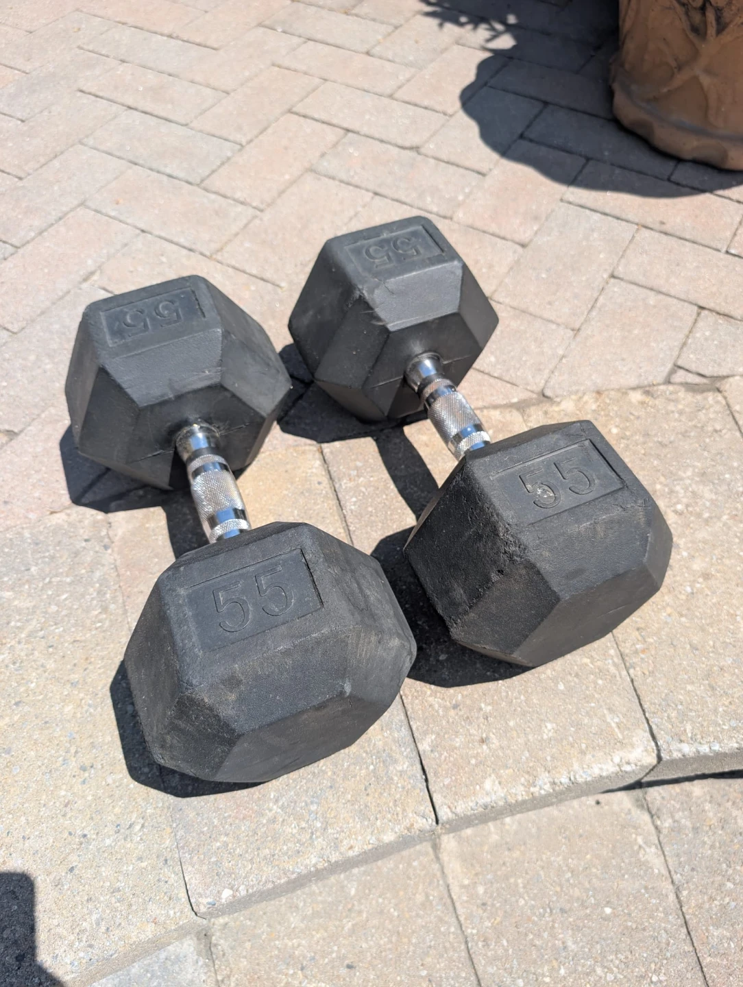 Pair of 55lb Hex Dumbbells