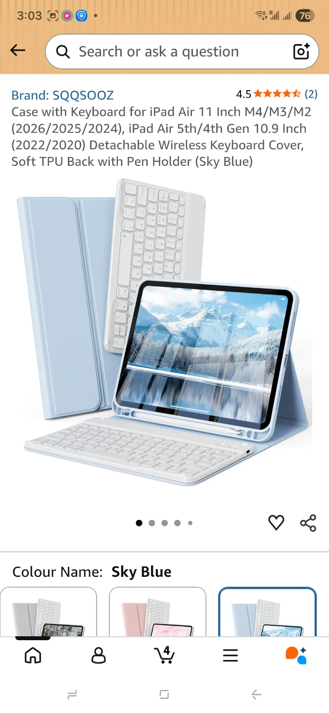 Sky Blue Wireless Keyboard Case for iPad Air 11 Inch