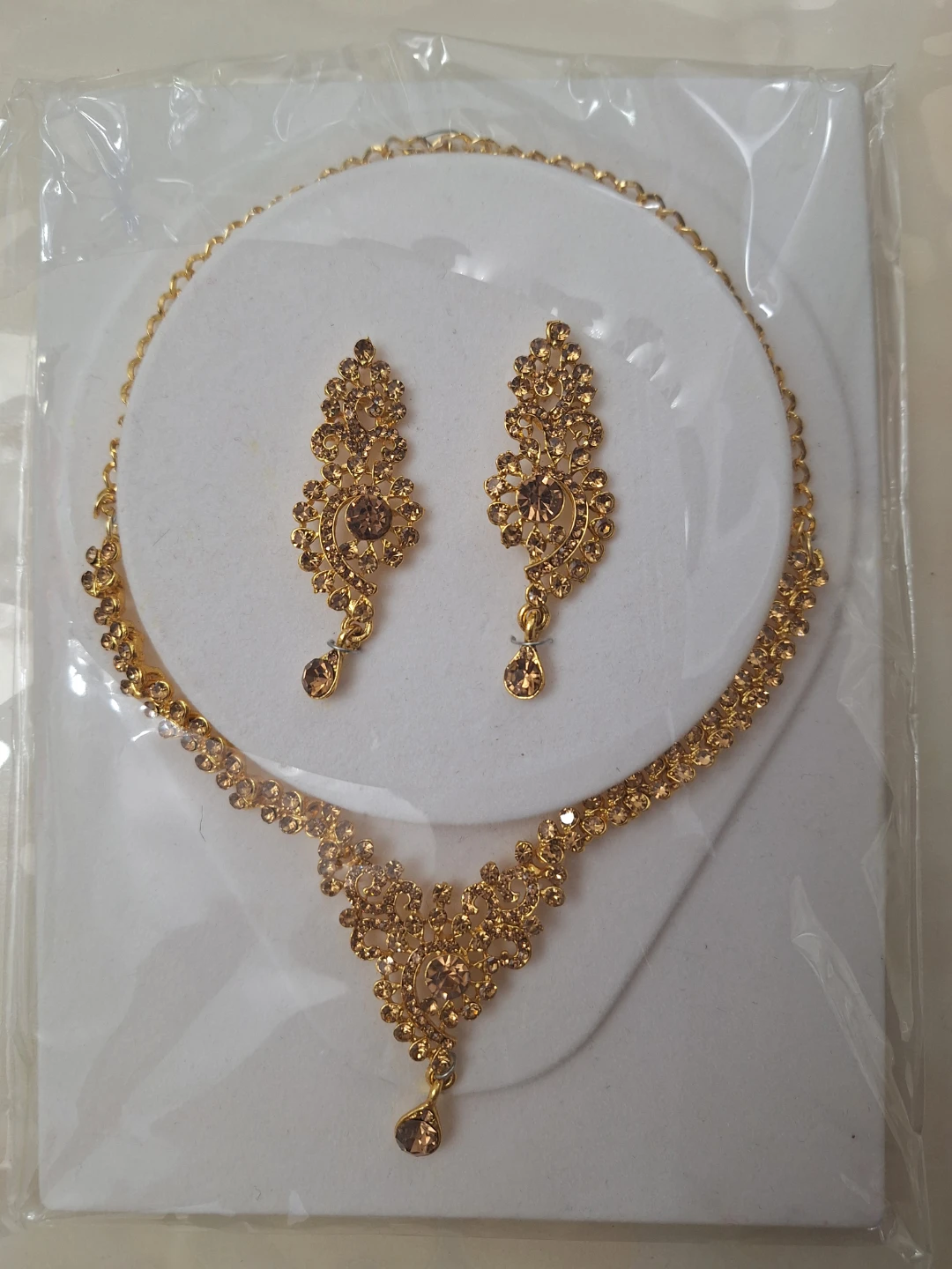 NEW Gold-tone Rhinestone Necklace and Earring Set