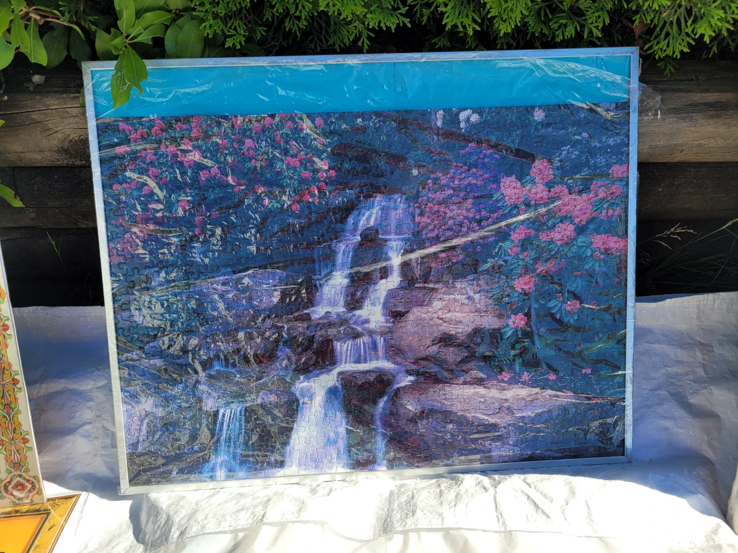 Waterfall and Flowers Jigsaw Puzzle
