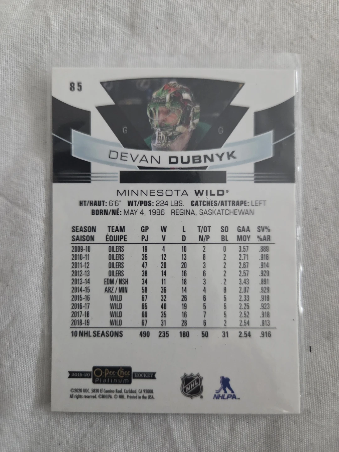 Devan Dubnyk Minnesota Wild 2019-20 O-Pee-Chee Platinum - photo 2