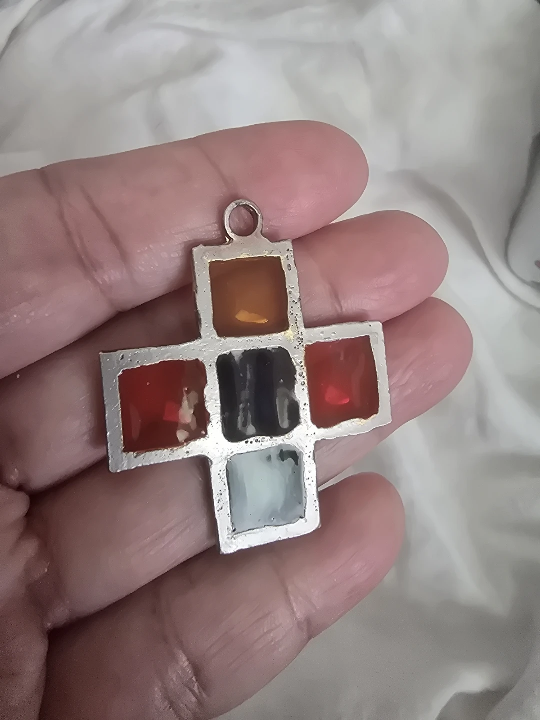 Vintage Stained Glass Style  Cross Pendant - photo 3